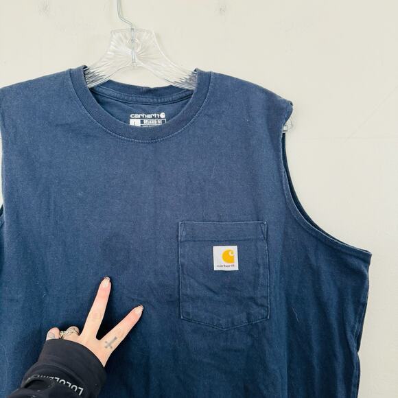 Carhartt Relaxed Fit Navy Blue Sleeveless T Shirt Men’s Size L - Picture 2 of 8
